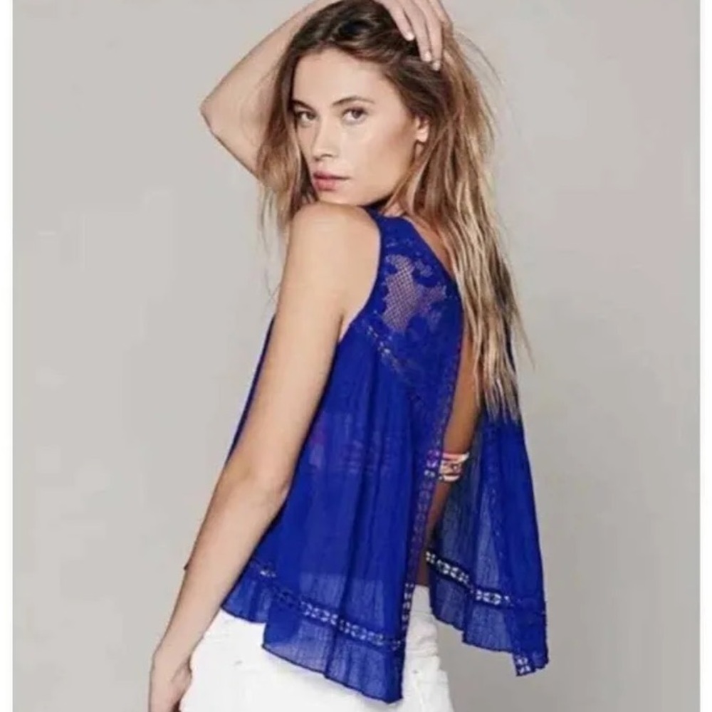 Free People crochet Fly Away top royal blue